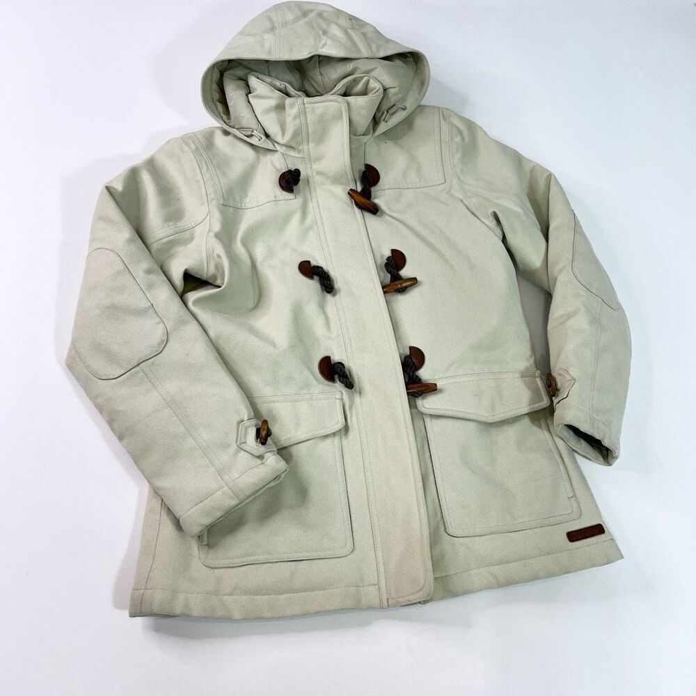 Merrell Hooded Coat Womens Medium Cream Lined Toggle Accent Opti-Shell Opti-Warm
